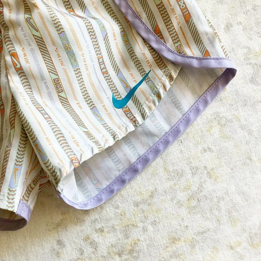 Nike Dri Fit Running Shorts Girls Size 3-4 Striped Multicolor Cream Lavender